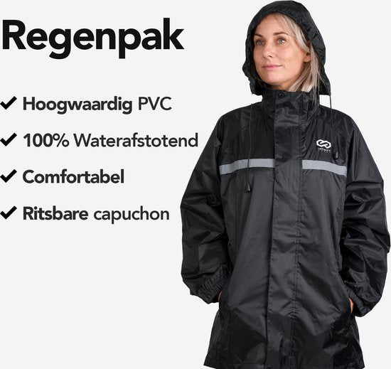 Infinity Goods Combinaison de pluie - Femmes et hommes - Taille XXL - Imperméable et respirant - Réfléchissant - Noir