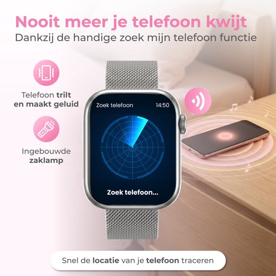 Montre connectée Nuvance pour femme - Montre connectée pour homme - Montre podomètre pour femme - Cardiofréquencemètre - Montre de sport - Compatible iOS/Android - Écran AMOLED - 5 bracelets inclus - Argent