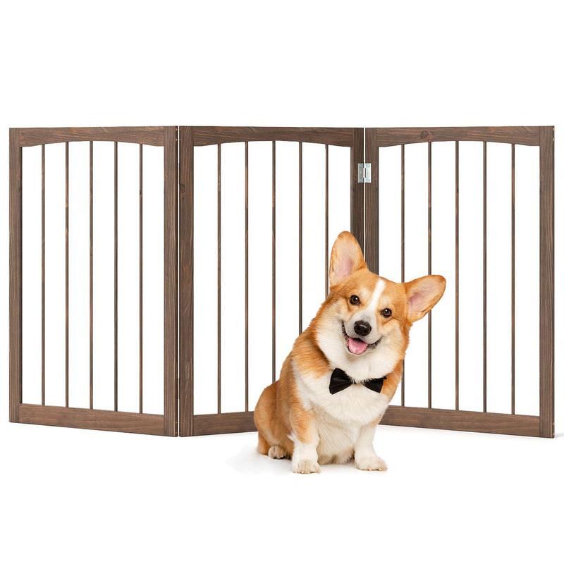 Barrière de sécurité pour chiens Coast - Barrière de protection pliable en 3 parties - autonome - marron 159 x 76 cm