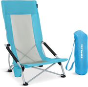 TRVLMORE Chaise de plage - Pliable - 130 kg maximum - Avec porte-gobelet et sac de transport - Dossier haut - Bleu