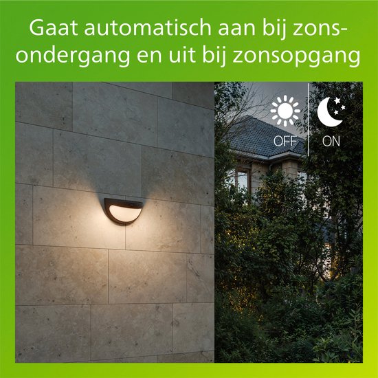 Applique murale Philips Swyn Solar - Énergie solaire - Lumière blanc chaud : 2700 K - Noir - Deux modes d'éclairage - Capteur crépusculaire - Détecteur de mouvement - IP44 : résistante aux intempéries - Éclairage extérieur solaire