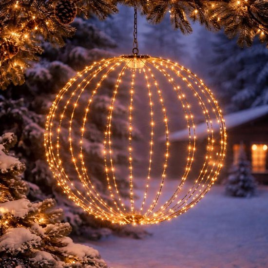 Boule lumineuse - D60 cm - 400 LED - blanc chaud - avec minuterie - structure noire - éclairage