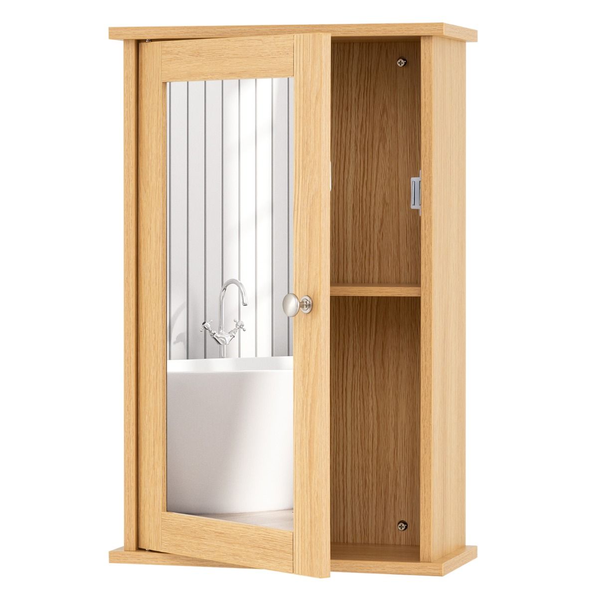 Armoire de salle de bains Coast avec miroir - Porte réversible - Étagère réglable - Naturel