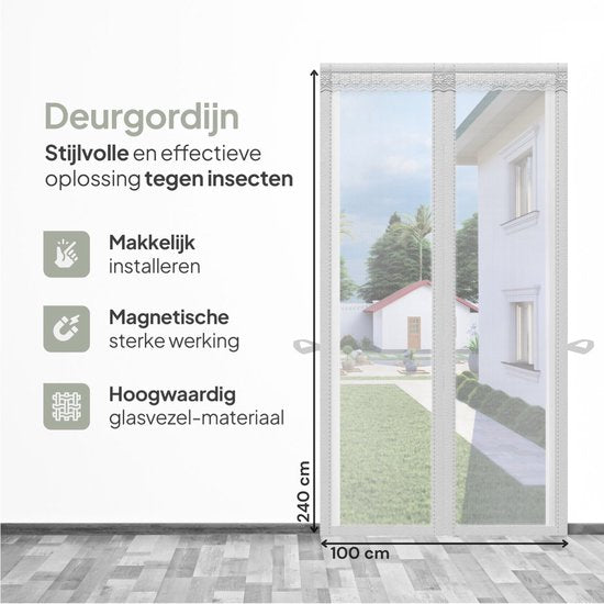 O'DADDY® Rideau de porte Deluxe FIBER - Rideau anti-moustiques magnétique - Pour les nouvelles constructions et les portes standard - Installation facile - Moustiquaire de porte blanche - 100x240 cm