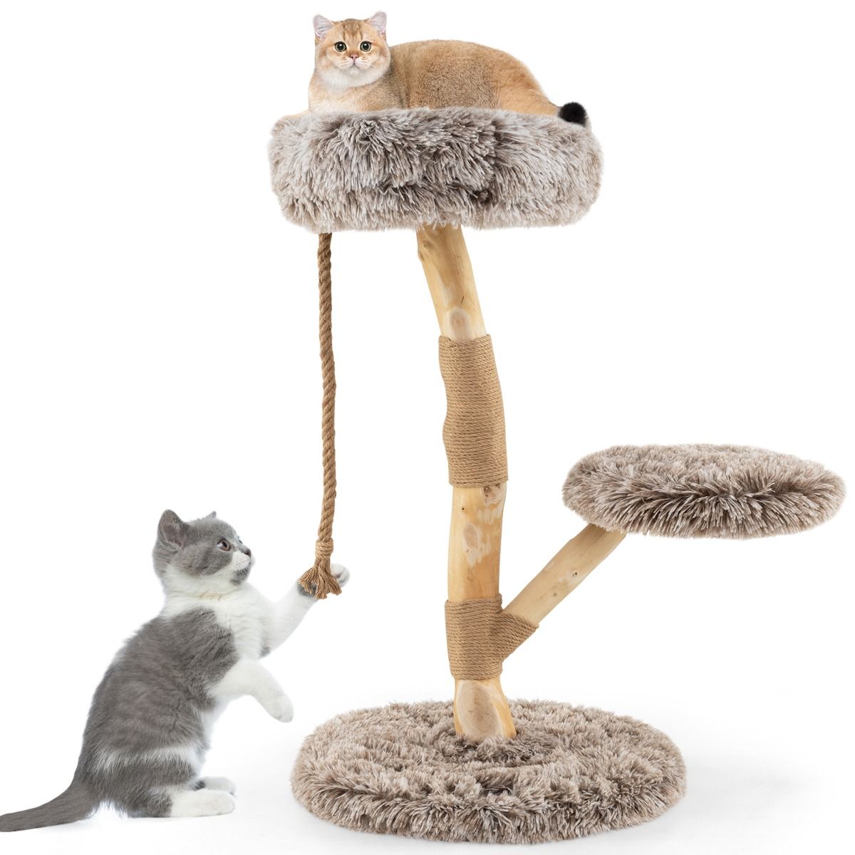Arbre à chat Coast - 3 étages - bois de poirier et jute - gris clair et beige - 90 cm