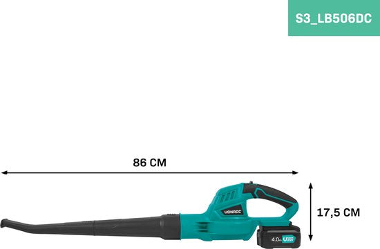 VONROC Souffleur de feuilles sans fil 20V - Vitesse d'air 180 km/h - Volume d'air 5m3/min - Batterie 4.0Ah et chargeur rapide inclus