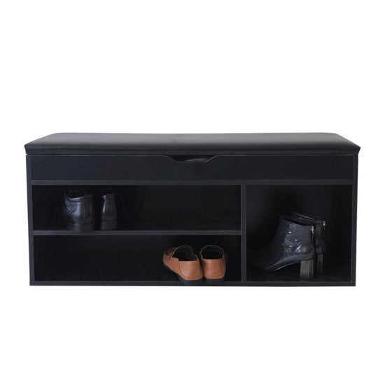 Meuble à chaussures banc d'entrée avec rangement - meuble à chaussures - avec coussin d'assise noir