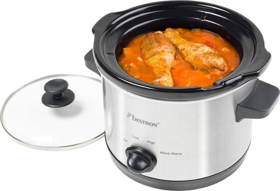 Bestron Slowcooker 120W - ASC150 - 1.5L - Cuve intérieure en céramique - Argent - 5 ans de garantie