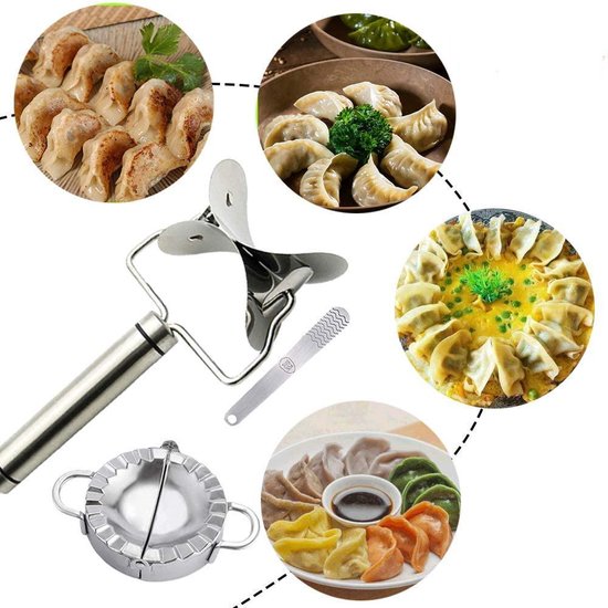 Qualisce Machine à raviolis - Machine à pâtes - Emporte-pièces - Coupe-raviolis - Rouleau à pâtisserie - Acier inoxydable