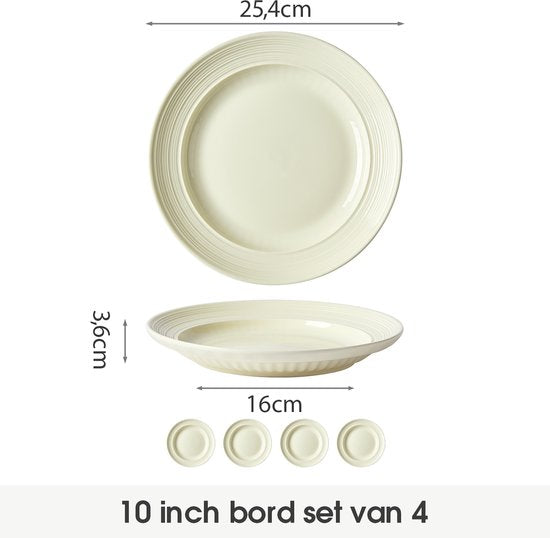 Lot de 4 assiettes à dîner (Ø 25,4 cm / 10 pouces), lot d'assiettes, assiettes à petit-déjeuner, assiettes à pâtes, service de table pour 4 personnes, convient aux restaurants, à la restauration, aux fêtes, aux réunions de famille, aux banquets et aux piq