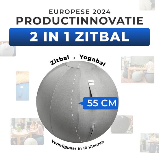 Ballon de siège Backerz 55 cm - Ballons de siège avec housse en lin - Chaise de bureau ergonomique pour le bureau et la maison - Ballon de yoga de luxe - Gris clair