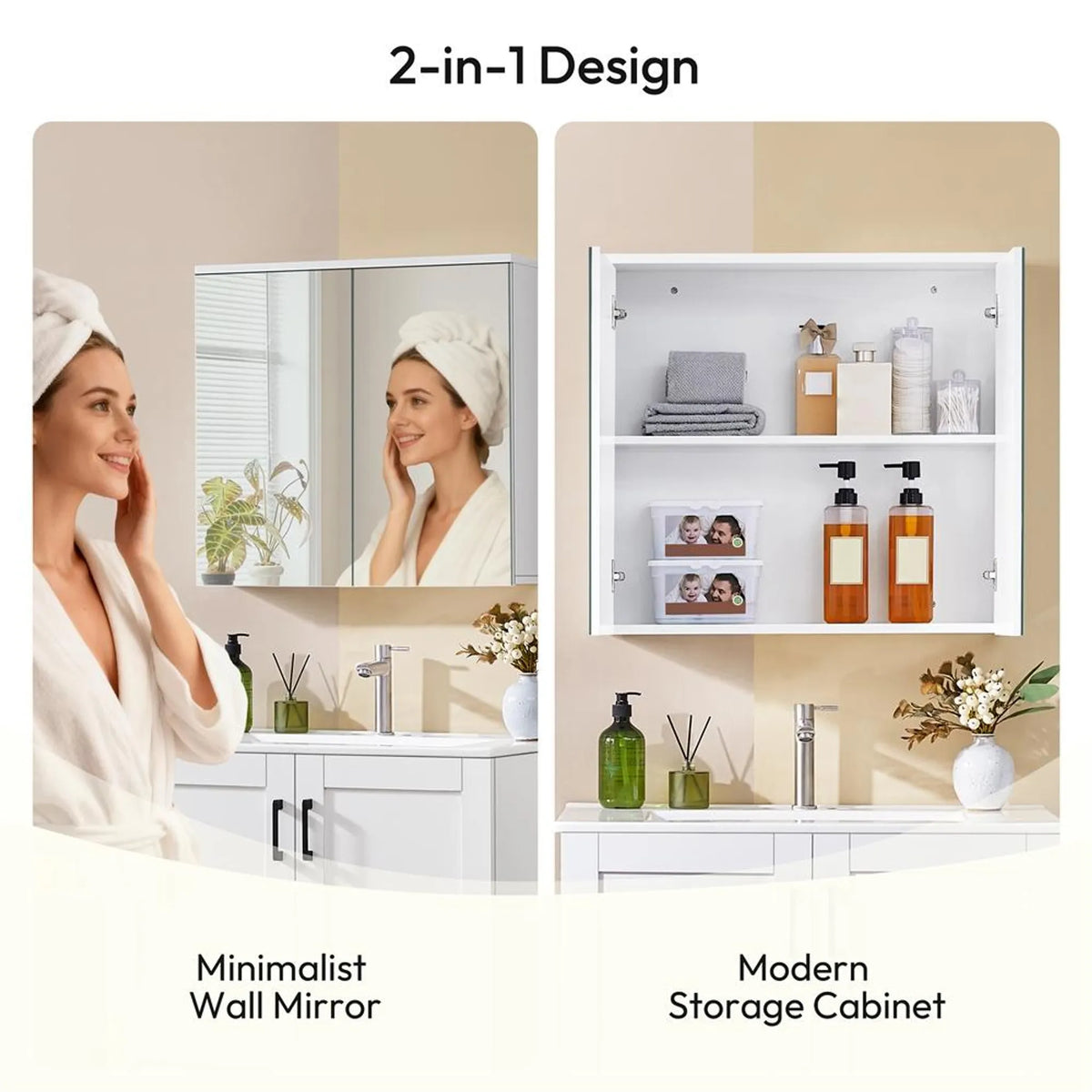 Yaheetech : élégante armoire de salle de bains avec miroir, 63 x 15 x 60 cm – Blanc frais – MDF et verre