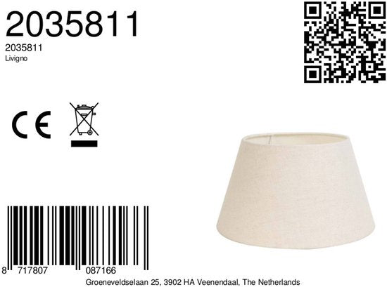 Light & Living Livigno Abat-jour tambour - Blanc d'œuf - 35-25-19cm
