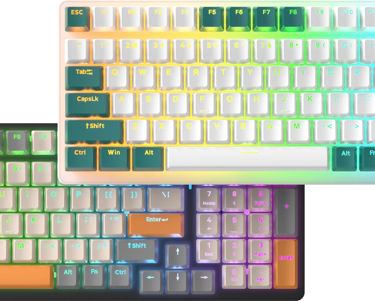 "Clavier de jeu mécanique Fuegobird K3 - 100 touches - Switch rouge - QWERTY - Rétroéclairage RGB - Gris/Orange"
