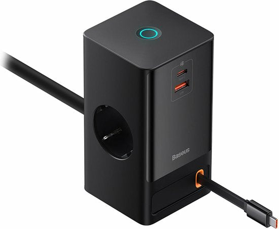 Station de recharge rapide Baseus GaN 65 W avec prises CA/USB-C/USB-A, noire