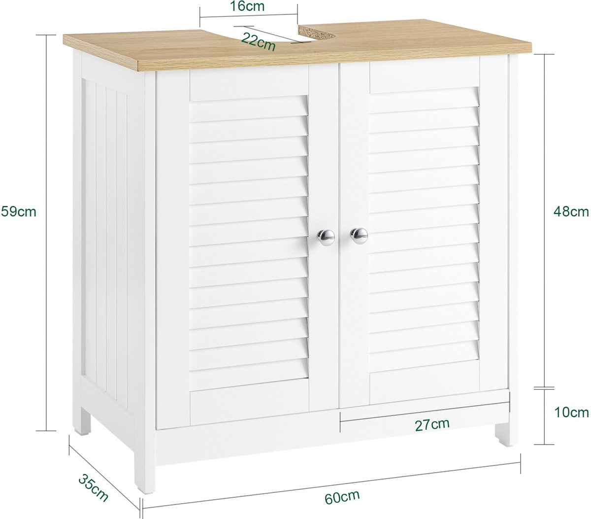 Meuble de salle de bains SoBuy FRG237-WN - Meuble sous-vasque - Porte à lamelles - 60 x 35 x 59 cm - Gris foncé