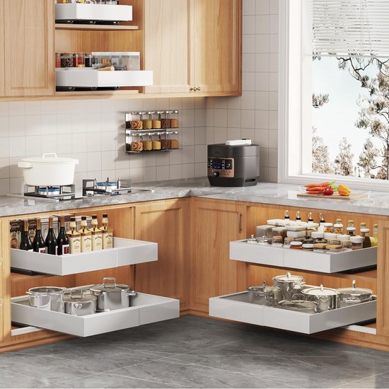 Posity Tiroir coulissant - Organisateur de meuble de cuisine - Organisateur de meuble/tiroir d'évier - tiroir intérieur de cuisine - Extensible et ajustable (32-52 cm) - Télescopique - Blanc