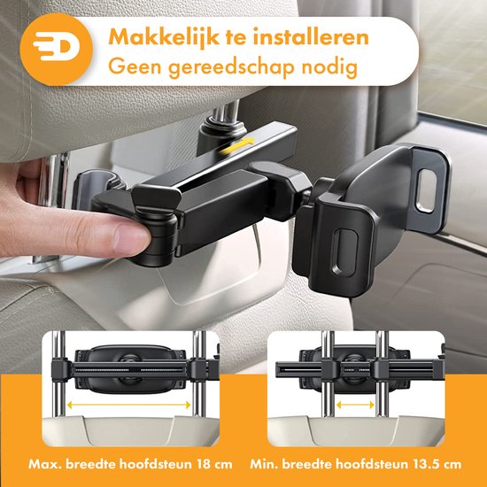Support de tablette pour voiture - Appuie-tête - Rotation à 360 degrés - Convient pour tablette, téléphone et plus encore