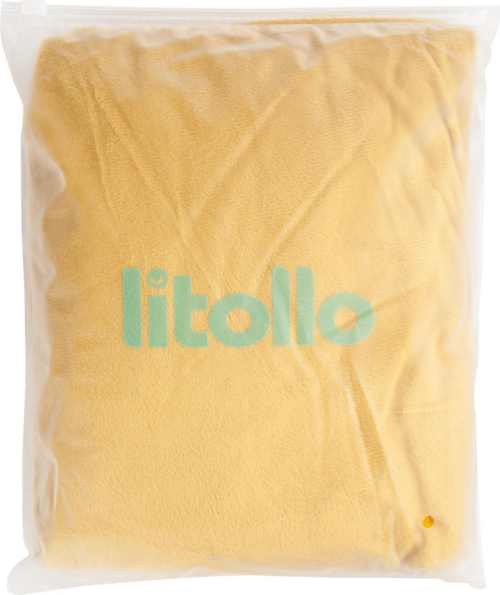 Litollo® Coussin de grossesse (forme en J) - Coussin d'allaitement - Coussin corporel - Oreiller latéral - Oreiller corporel - Housse en polaire douce XXL 145cm - Jaune ocre