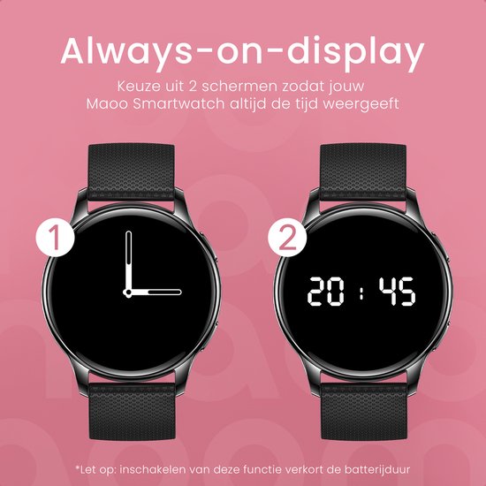 Maoo Ventura AMOLED Smartwatch Ladies - Acier inoxydable et bracelet en silicone 3x - Podomètre - Moniteur de fréquence cardiaque - Moniteur de sommeil - Multisport - Convient à Android et iOS - Noir
