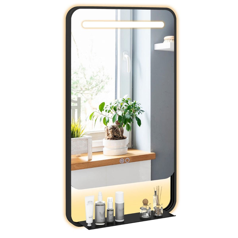 Miroir de salle de bains Coast à LED avec étagère - fonction anti-buée - température de couleur réglable - noir - 88,5 x 50 cm