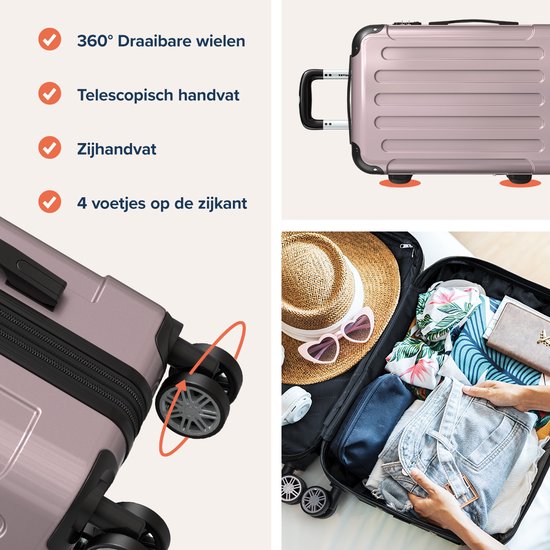 TRVLMORE Set de valises - 3 pièces - Set de valises de voyage complet - 45L Hand Luggage + 75L and 115L Spacious Luggage - Rose Gold