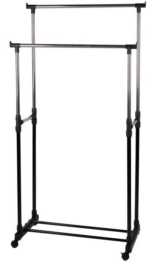 Porte-vêtements mobile Alpina - Porte-vêtements 75 x 42 x 93-158 cm - Hauteur réglable - Avec étagère à chaussures - Argent/Noir