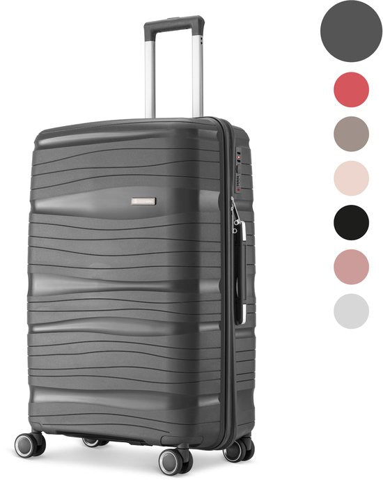 SKYCASES Travelin' Charm Hand Luggage Suitcase - 40L - Numerical Lock - 35x21x54 cm - Lightweight & Durable - Includes Free Pouch - Anthracite V2
