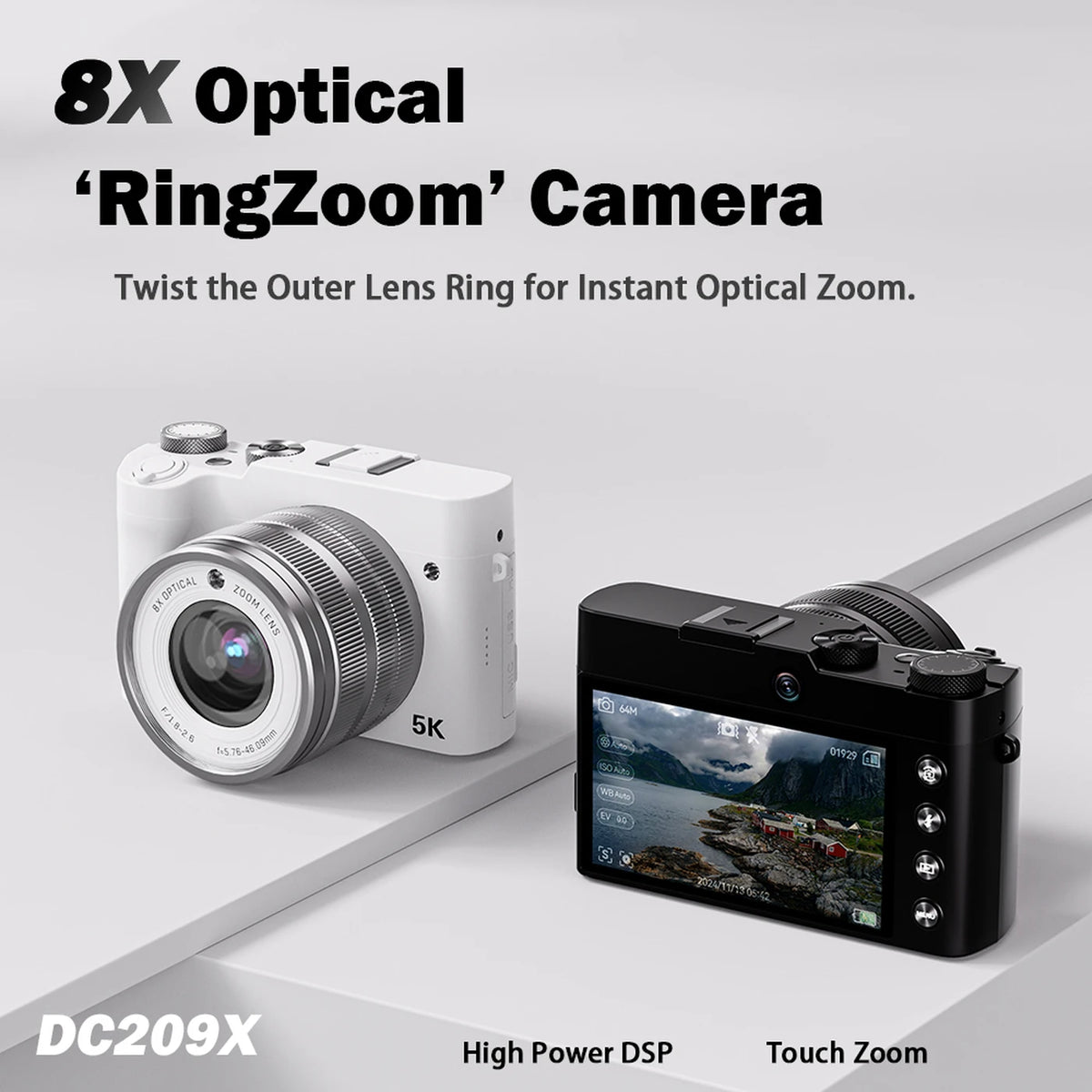 Appareil photo numérique Songdian - 5K et 64 MP - Zoom optique 8x - Blanc