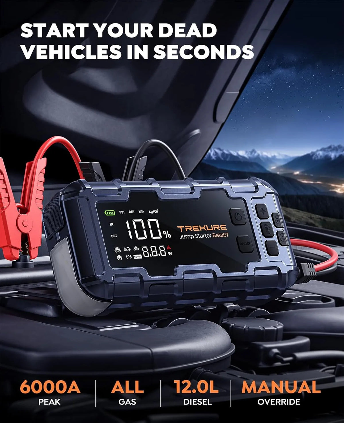 TREKURE Beta07 Démarreur 6000 A - 12 V - avec compresseur d'air 160 PSI, 45 W PD