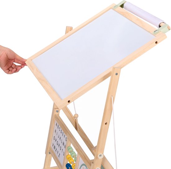 Sunny Nola Activités Chevalet – Petit chevalet en bois pour enfants - Chevalet de jeu avec tableau blanc et ardoise - Chevalet de peinture pour enfants – Tableau magnétique - Comprend un rouleau de papier, des aimants, des craies, des marqueurs et une gom