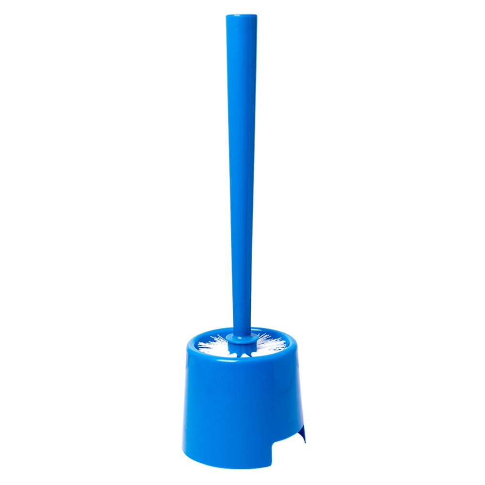 Brosse de toilettes bleue de 37 cm avec des poils en PP de 25 mm et un support, socle de 11,5 x 11,5 cm