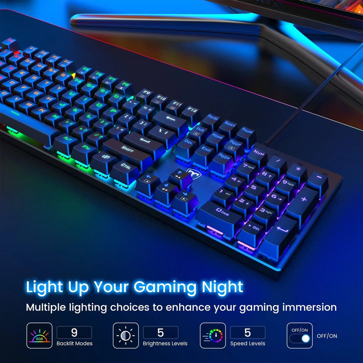 Clavier mécanique ET USB filaire - 104 touches - Commutateurs bleus, RGB, anti-ghosting