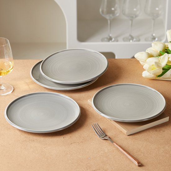 Lot de 4 assiettes plates (Ø 21,8 cm / 8,5 pouces), lot d'assiettes, assiettes à petit-déjeuner, assiettes à dessert, service de table pour 4 personnes, convient aux restaurants, à la restauration, aux fêtes, aux réunions de famille, aux banquets et aux p
