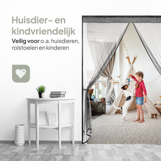 O'DADDY® Rideau de porte Deluxe FIBER - Rideau anti-moustiques magnétique - Pour les nouvelles constructions et les portes standard - Installation facile - Moustiquaire de porte noire - 150x260 cm