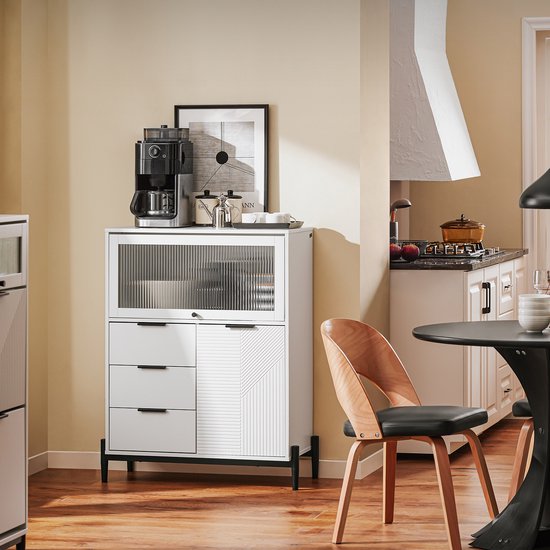 SoBuy FSB94-W Buffet - Meuble de cuisine blanc à roulettes et polyvalent