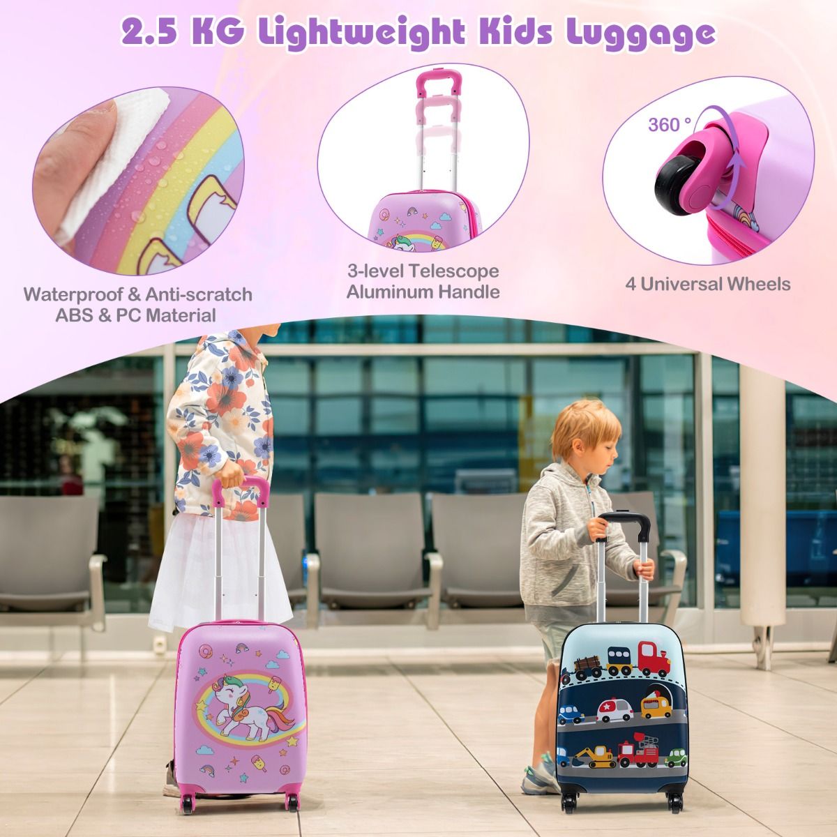 Coast Suitcase Set for Kids 4-Piece - Trolley Backpack Neck Cushion Lunch Bag - Pink Unicorn