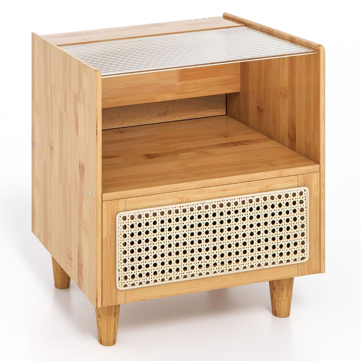 Ensemble de 2 tables de chevet Coast - bambou et rotin - tiroir et compartiment ouvert - couleur naturelle 43 x 35 x 50 cm
