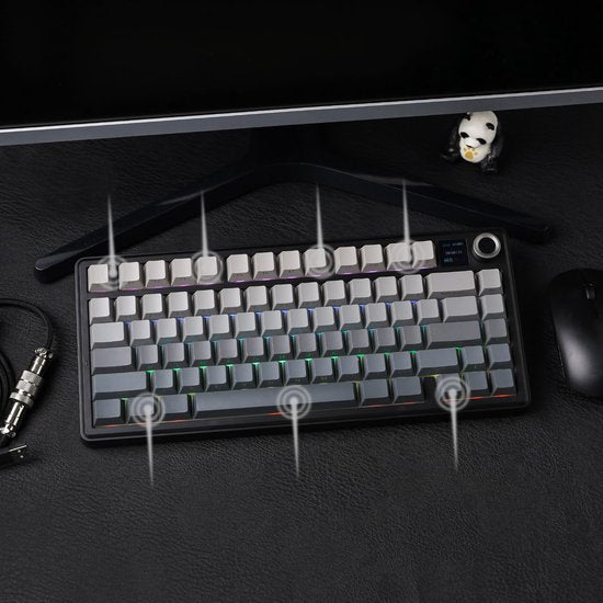 AULA F75 MAX - Noir/Gris - Clavier mécanique sans fil - RGB - 75 % - QWERTY - Clavier gaming - Commutateurs Leobog Reaper