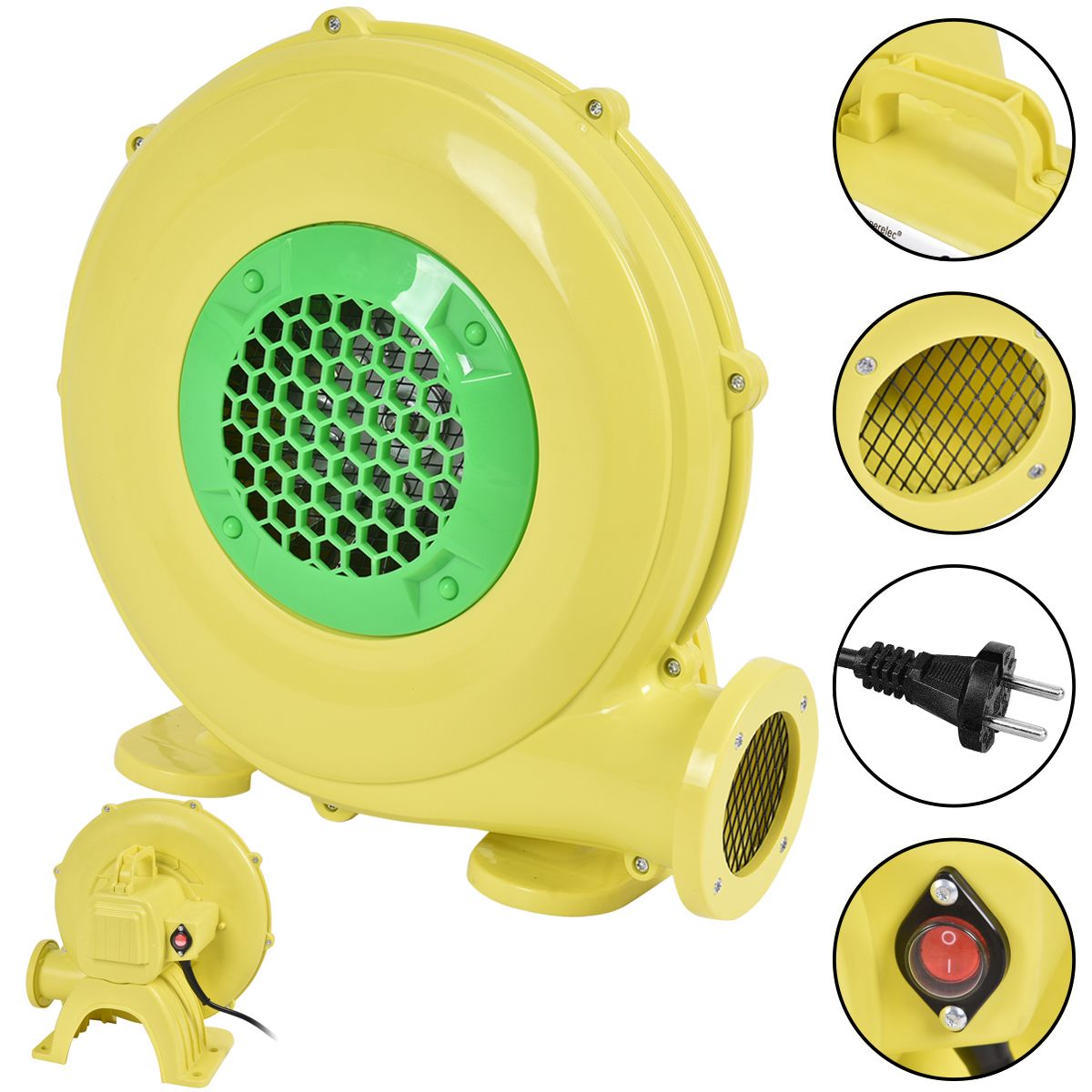 Soufflerie électrique 450 W - Ventilateur portable pour châteaux gonflables et structures gonflables - Avec poignée - 220-240V - Jaune