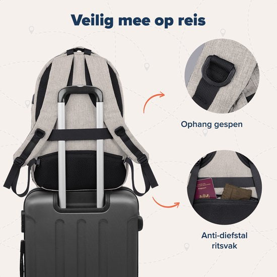 TRVLMORE Sac à dos à vie - Sac à dos avec compartiment pour ordinateur portable de 15,6 pouces - Cartable - Résistant aux éclaboussures - Hommes et femmes - Garçons et filles - 28L - Champagne