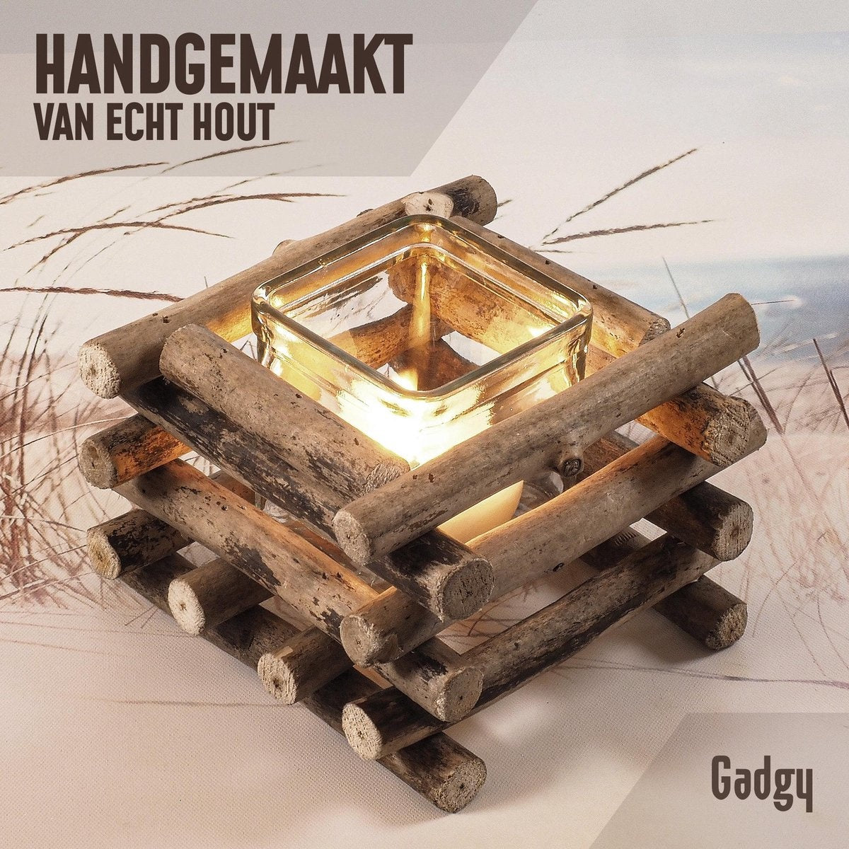 Gadgy Wax Light Holder Driftwood - Porte-lampions - set of 2 - Windlight -15x15cm - Egalement pour bougies
