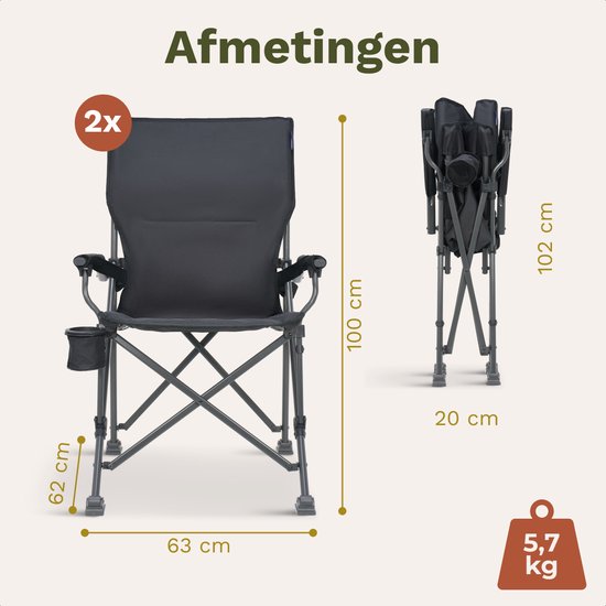 TRVLMORE Chaise de camping - pliable - capacité de charge de 120KG - sac de transport inclus - chaise pliante - chaise de pêche - chaise de camping - chaise pliante - gris