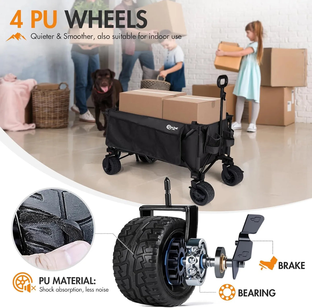 Portal 21813 Chariot pliable - Jusqu'à 300 L - 105 × 54 × 63 cm - Noir