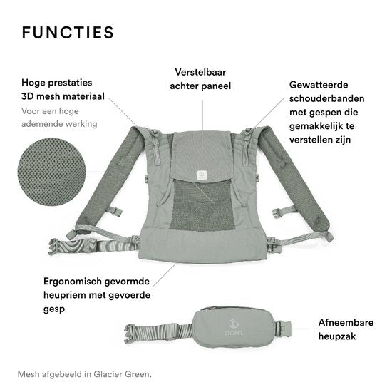 Stokke Limas Mesh, Anthracite - Porte-bébé respirant fabriqué à partir de tissus de haute qualité - Convient aux bébés à partir d'un mois / de 4 à 15 kg - Comprend une pochette amovible pour les affaires indispensables