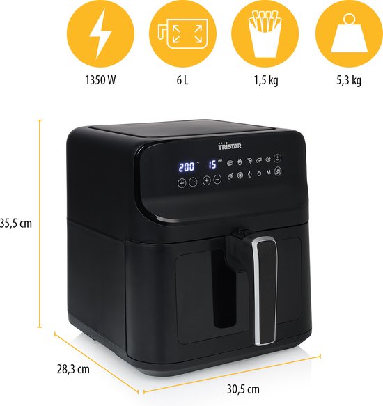 Tristar FR-9037 - Friteuse à air chaud XXL - 6,2 L - Avec hublot - 10 programmes de cuisson - Sans PFAS
