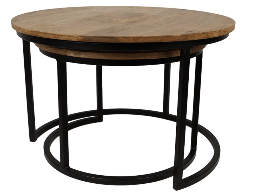 HSM Collection - Table basse Ronin - ensemble de 2 - 70×70×46 cm - Mangue/Métal - Naturel/Noir