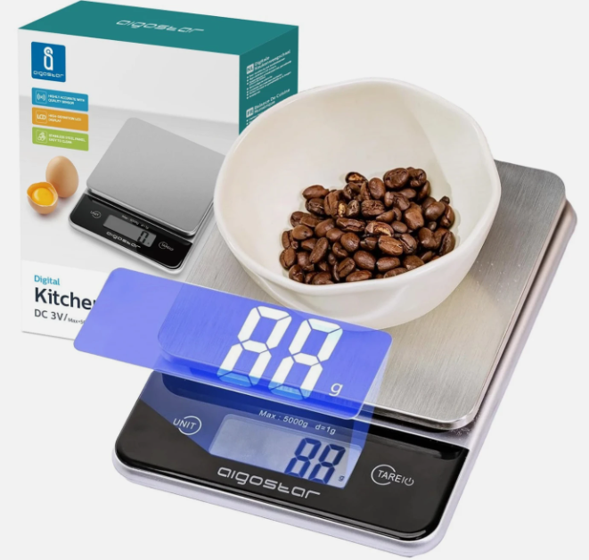Balance de cuisine numérique Aigostar - Gris - Acier inoxydable - 5 kg/1 g, écran LCD