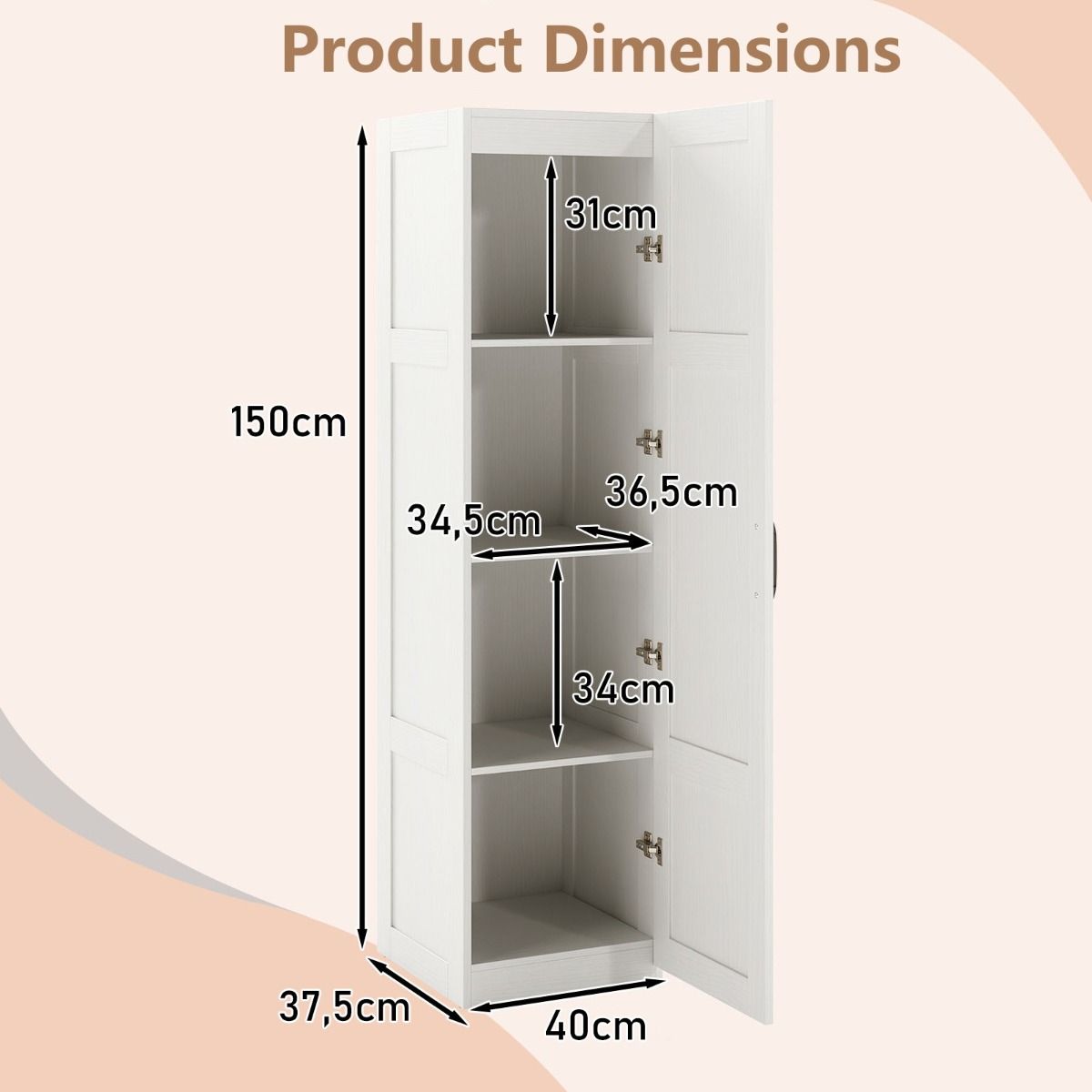 Meuble de rangement Coast - indépendant - 4 étagères - blanc - 150 cm de hauteur