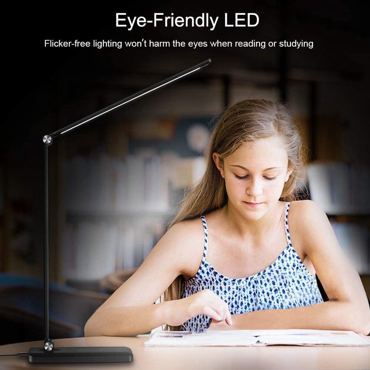 Fuegobird EK009 Lampe de bureau LED - Filaire - Chargement sans fil pour téléphone - Dimmable - Pliable - Smart Touch - Technologie Qi - Noir